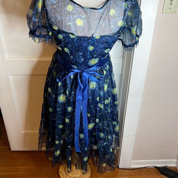 Hot Topic Thorn & Fable Starry Nights Mesh Puff Sleeve Dress New Plus Size 1 - Picture 6 of 8
